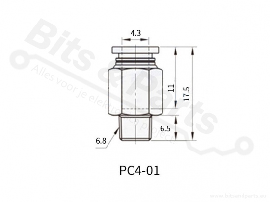 Pneufit met rechte koppeling PC4-01 4mm